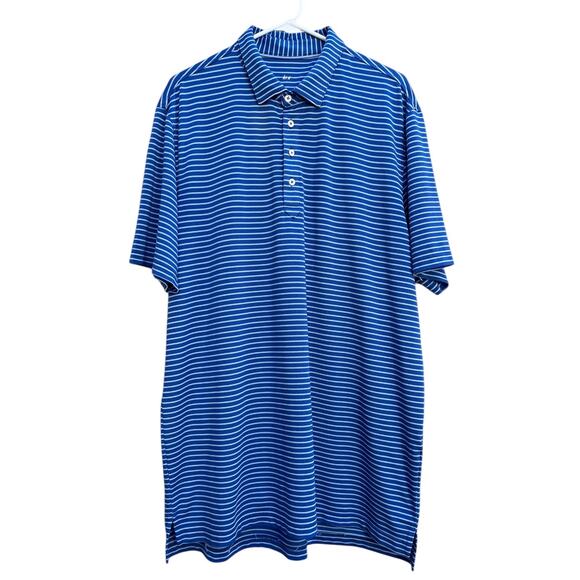 Johnnie-O Short Sleeve Performance Polo Blue Striped Polyester Blend Men's XL - Picture 1 of 6